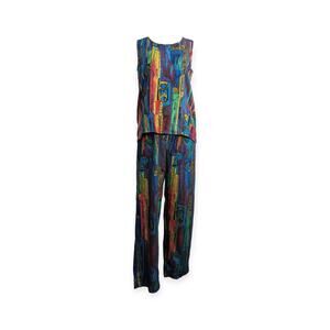 80's 90's Eclectic Sleeveless Blouse and Tapered Pants XS Metallic